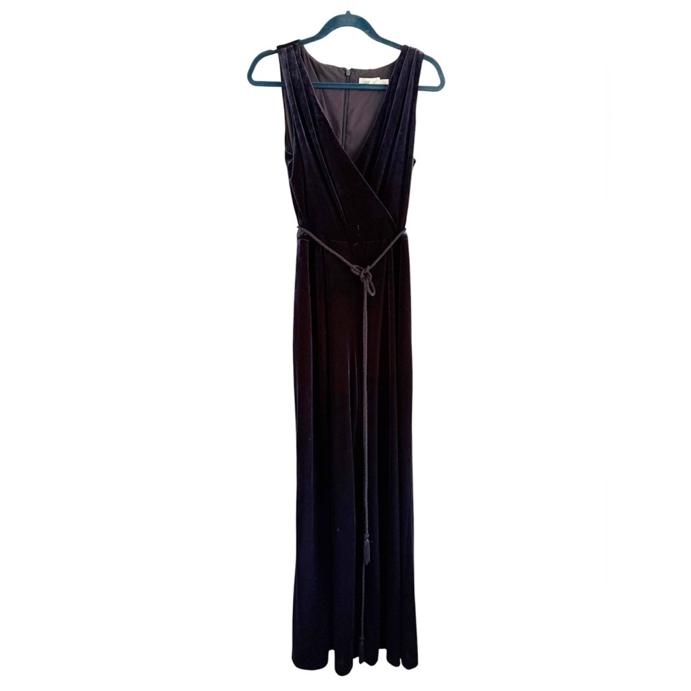 Eliza J Dark Navy Blue Velvet Jumpsuit Rope Waist Tie Size 10